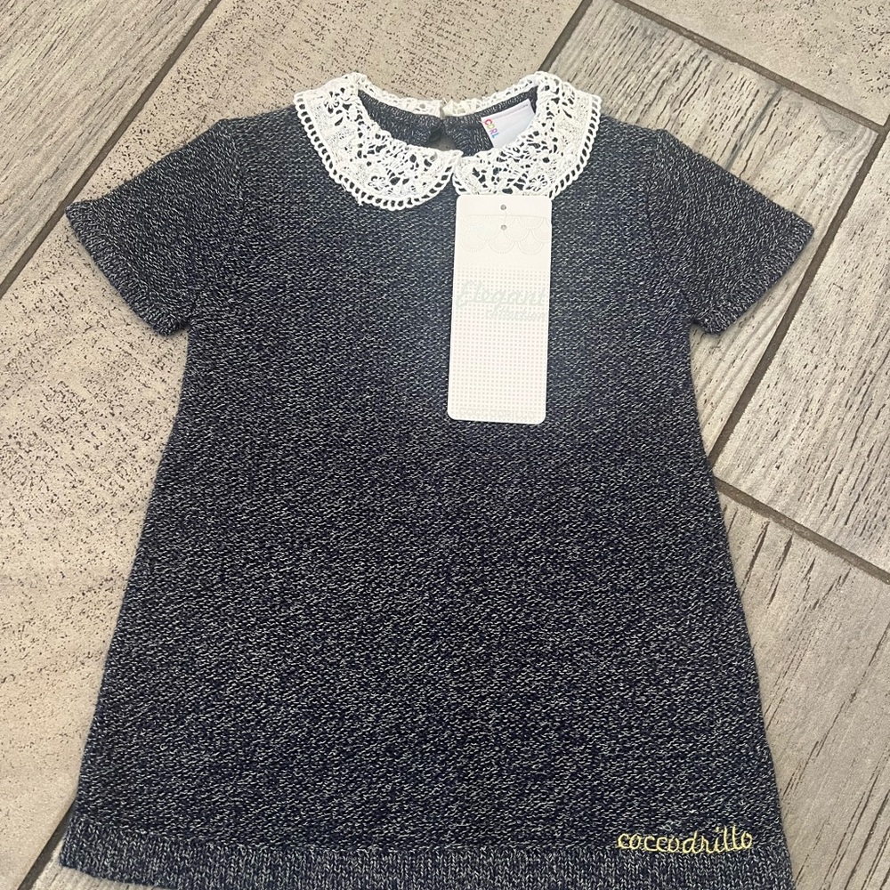 Coccodrillo Gorgeous Sweater Dress  with Crochet Collar. 74cm. 6-9 months.